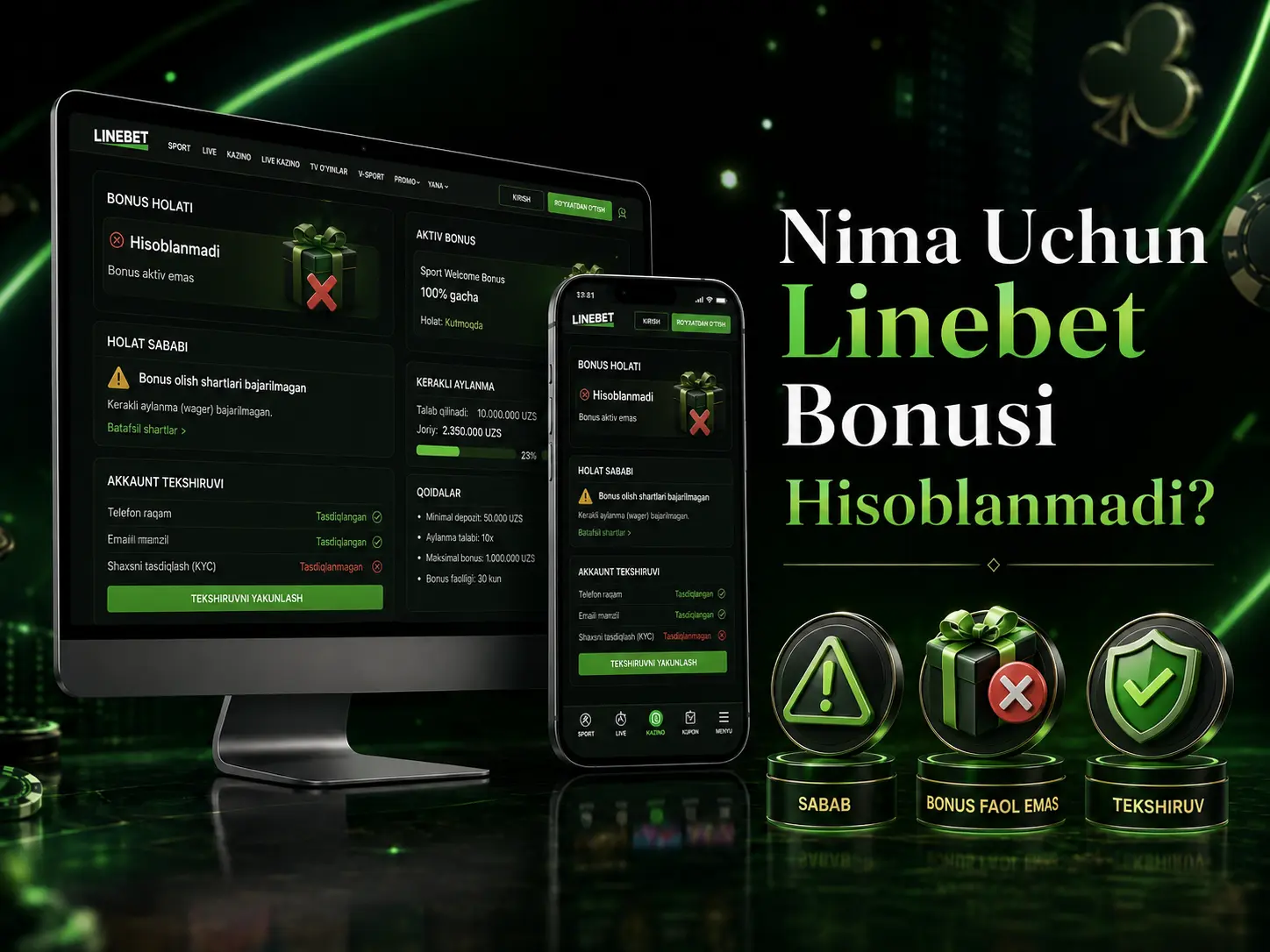 Linebet bonus hisoblanmadi sabablari