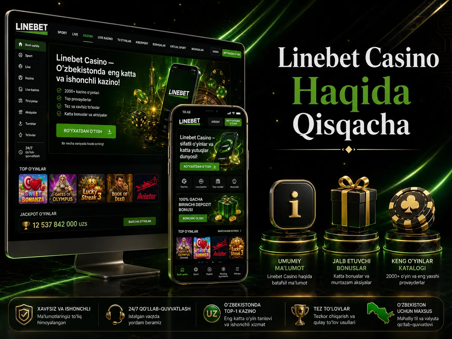 Linebet kazino bo‘limi umumiy ko‘rinishi
