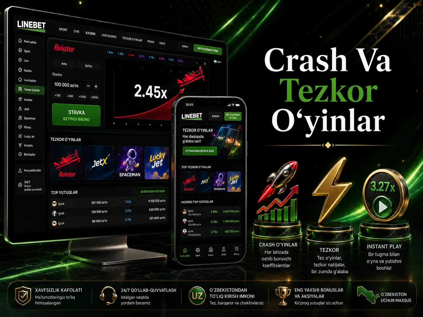 Linebet crash va tezkor o‘yinlar