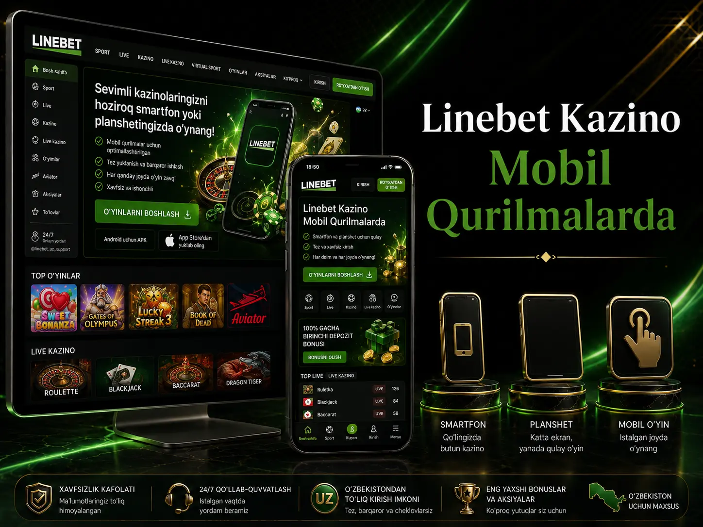 Linebet kazino mobil qurilmalarda