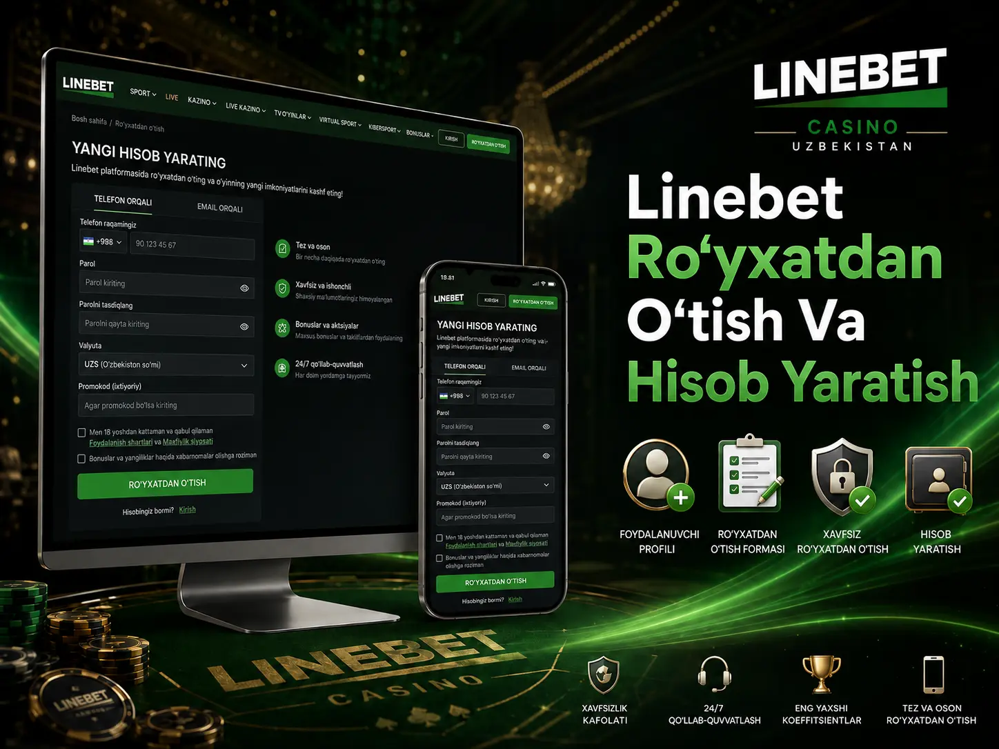 Linebet ro‘yxatdan o‘tish va hisob yaratish